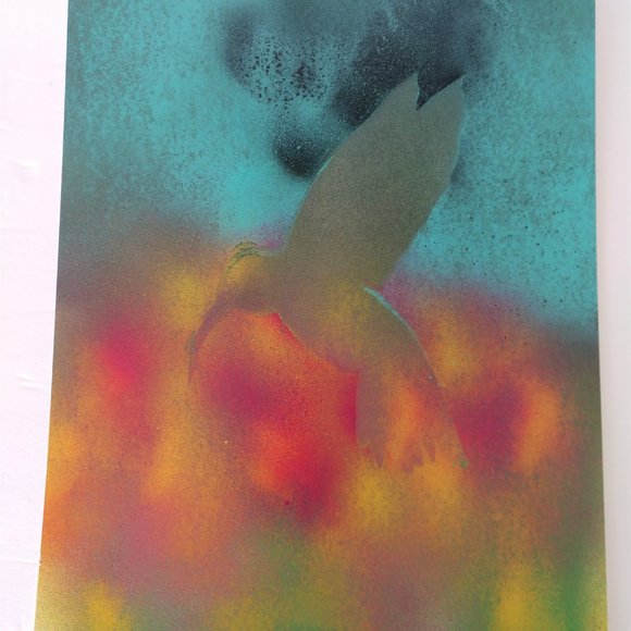 Hummingbird and Flowers Painting On Paper 15x11 Hand Crafted - Picture 2 of 16